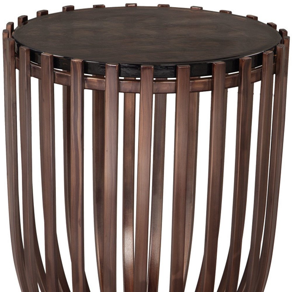 22" Black and Bronze Glass and Iron Circular Drum End Table — view 2