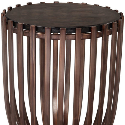 22" Black and Bronze Glass and Iron Circular Drum End Table HomeRoots