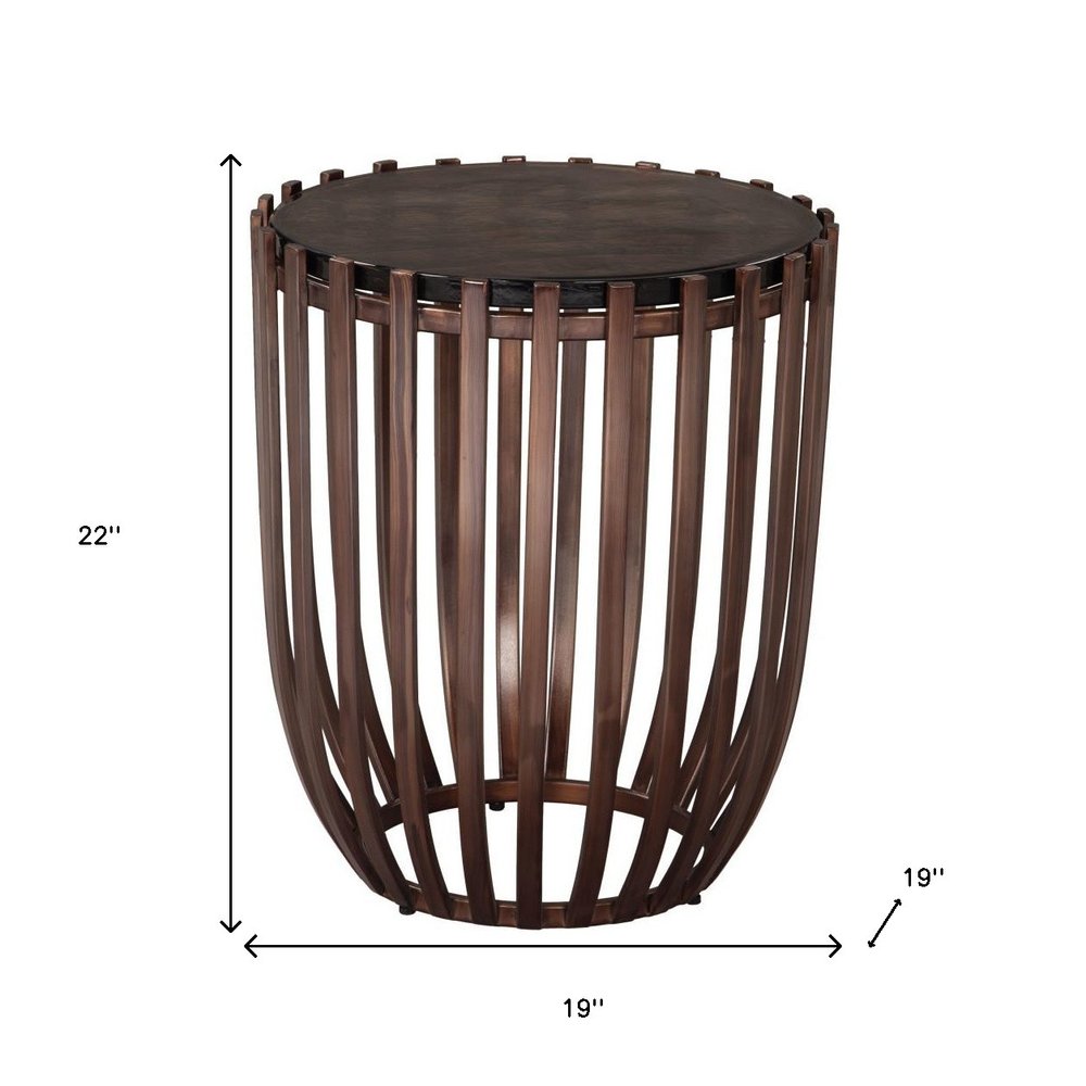 22" Black and Bronze Glass and Iron Circular Drum End Table — view 3