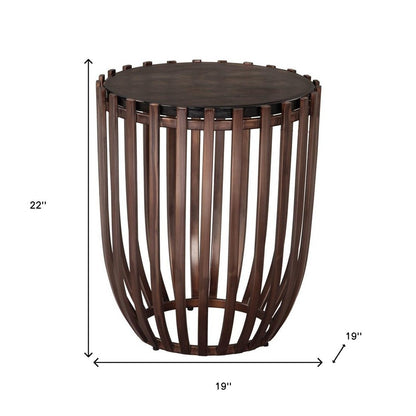 22" Black and Bronze Glass and Iron Circular Drum End Table HomeRoots