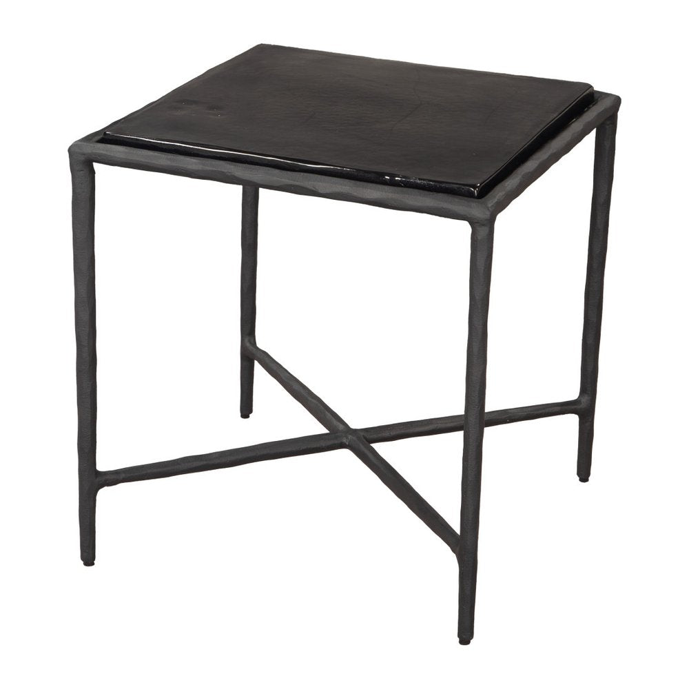 22" Black Aluminum and Glass Free Form Pedestal End Table HomeRoots