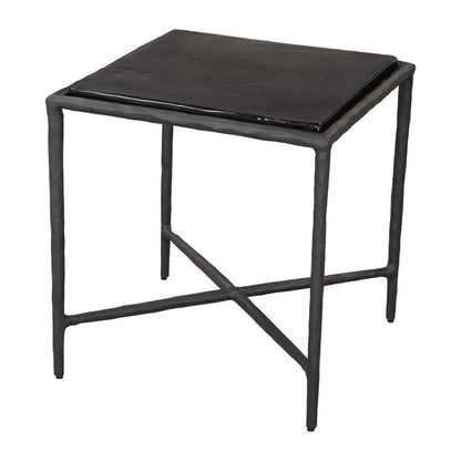 22" Black Aluminum and Glass Free Form Pedestal End Table HomeRoots