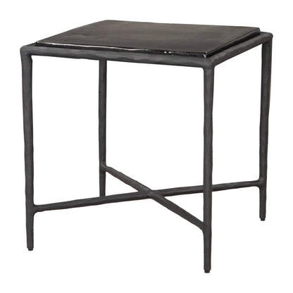 22" Black Aluminum and Glass Free Form Pedestal End Table