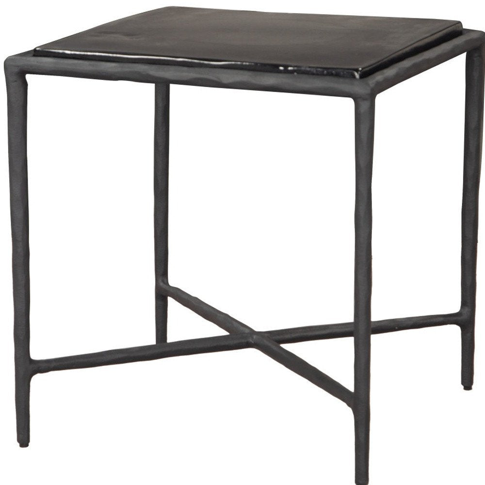 22" Black Aluminum and Glass Free Form Pedestal End Table — view 3