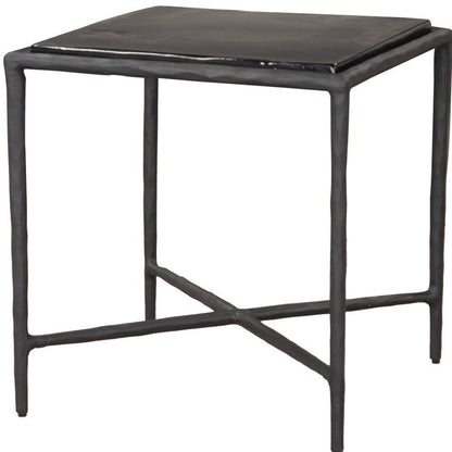 22" Black Aluminum and Glass Free Form Pedestal End Table