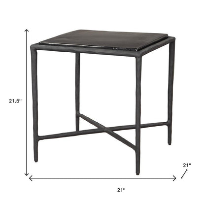 22" Black Aluminum and Glass Free Form Pedestal End Table