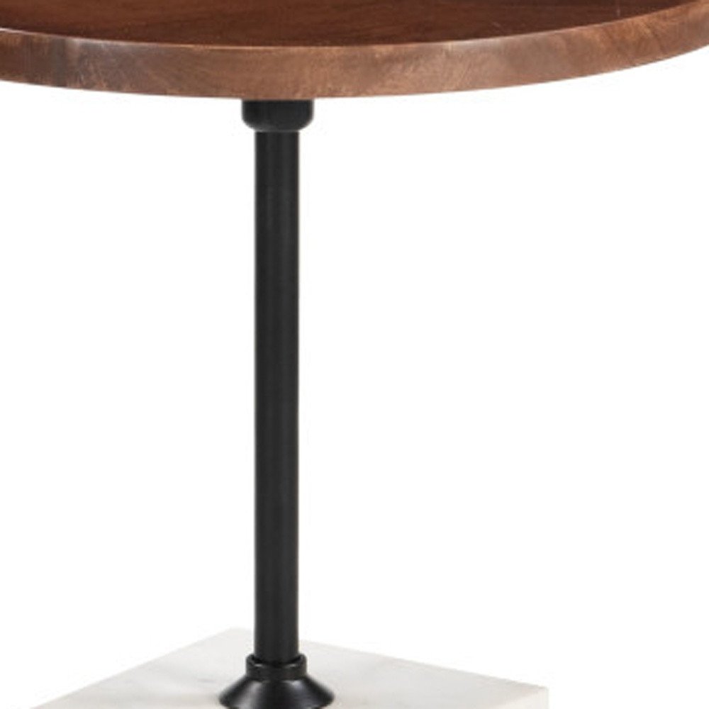 22" Brown and White Solid Wood Iron and Marble Circular Pedestal End Table HomeRoots