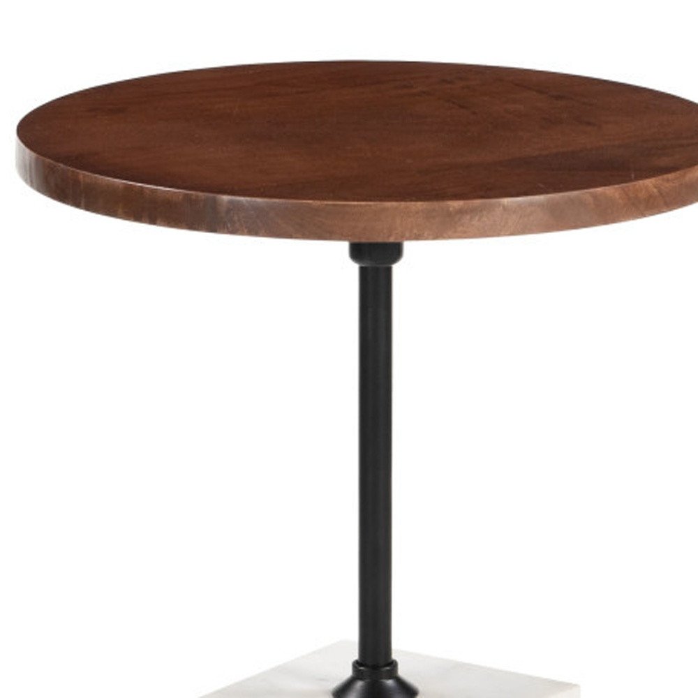 22" Brown and White Solid Wood Iron and Marble Circular Pedestal End Table — view 7