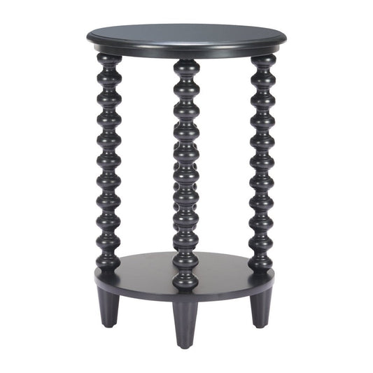 24" Black Solid Wood Circular End Table With Shelf