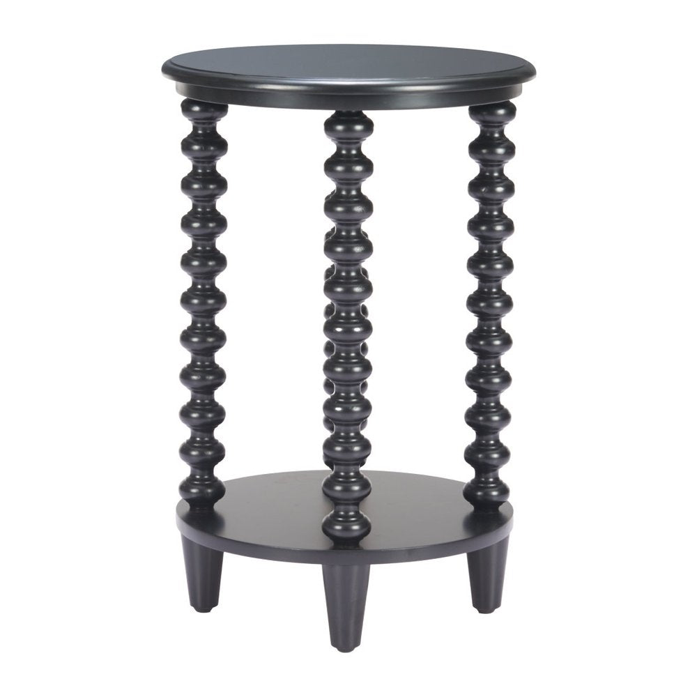 24" Black Solid Wood Circular End Table With Shelf — view 3