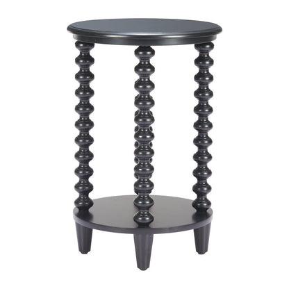 24" Black Solid Wood Circular End Table With Shelf