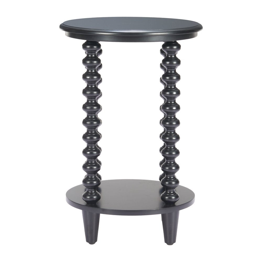 24" Black Solid Wood Circular End Table With Shelf — view 4