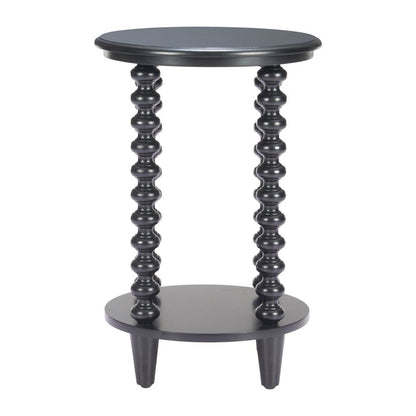 24" Black Solid Wood Circular End Table With Shelf