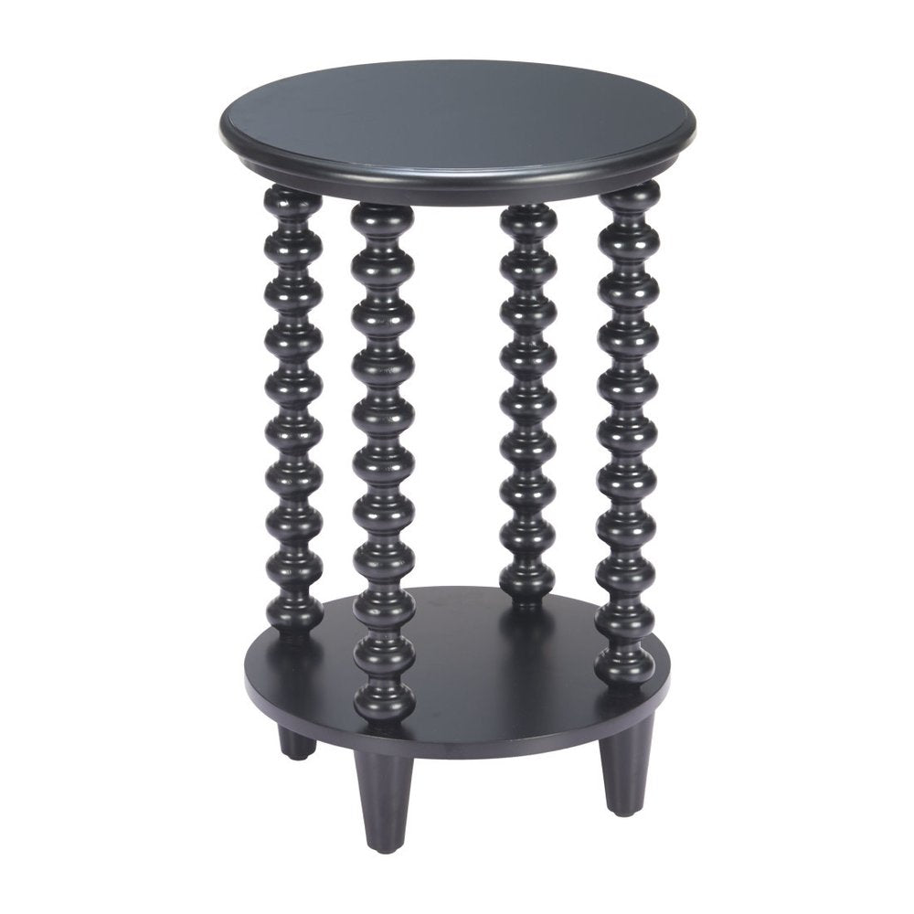 24" Black Solid Wood Circular End Table With Shelf HomeRoots