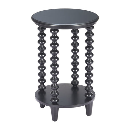 24" Black Solid Wood Circular End Table With Shelf HomeRoots