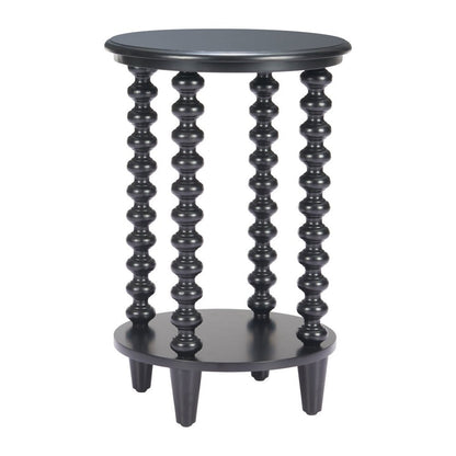 24" Black Solid Wood Circular End Table With Shelf HomeRoots
