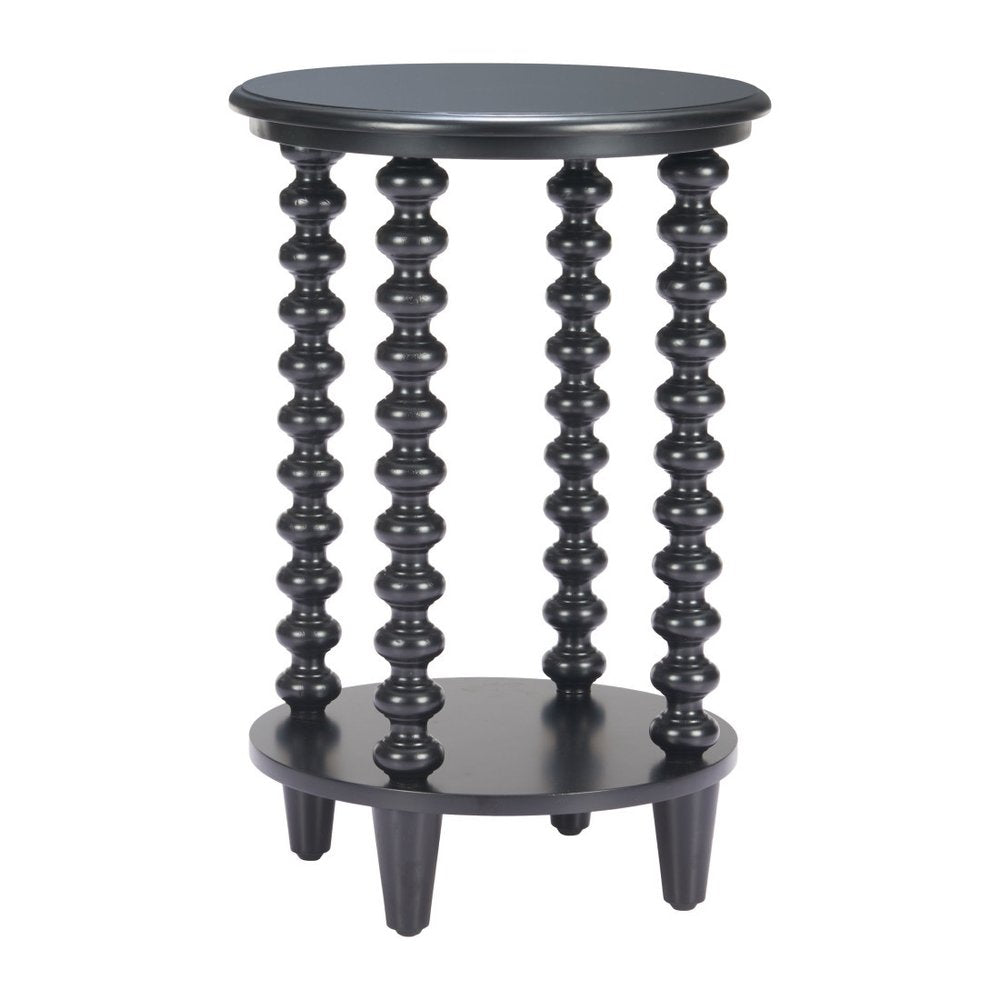 24" Black Solid Wood Circular End Table With Shelf — view 6