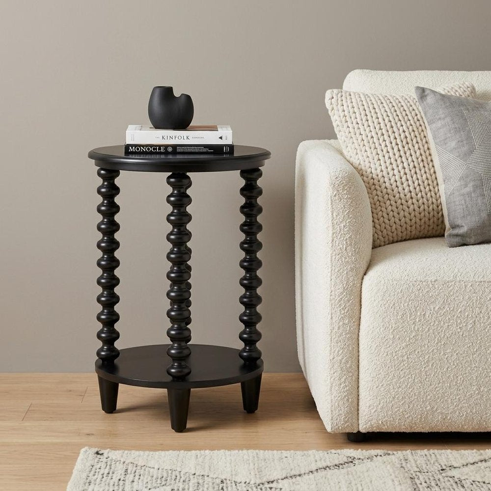 24" Black Solid Wood Circular End Table With Shelf HomeRoots