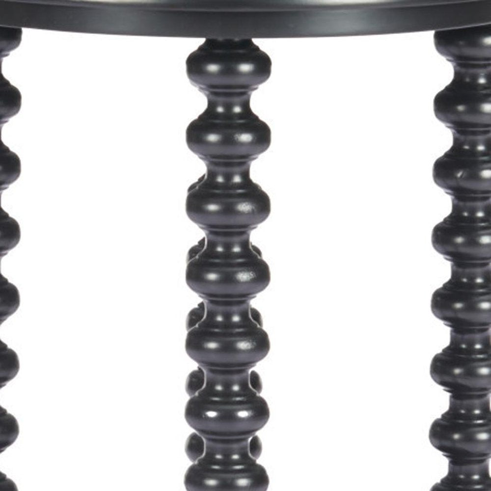 24" Black Solid Wood Circular End Table With Shelf — view 10