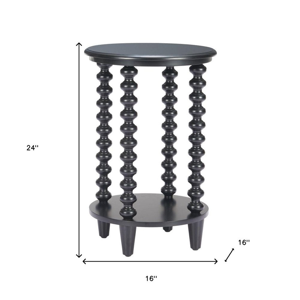 24" Black Solid Wood Circular End Table With Shelf — view 9