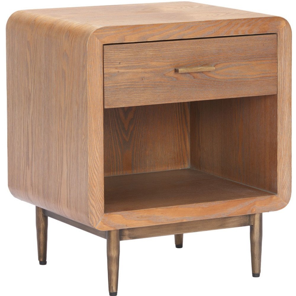 20" Brown Wood and Steel Free Form Pedestal End Table With Drawer And Shelf HomeRoots