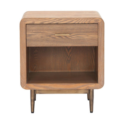 20" Brown Wood and Steel Free Form Pedestal End Table With Drawer And Shelf HomeRoots
