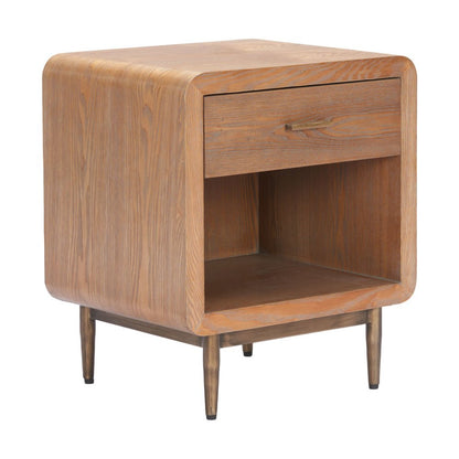 20" Brown Wood and Steel Free Form Pedestal End Table With Drawer And Shelf HomeRoots