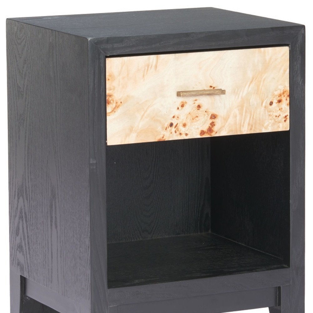22" Gray Black and Natural Solid Wood End Table With Drawer And Shelf HomeRoots