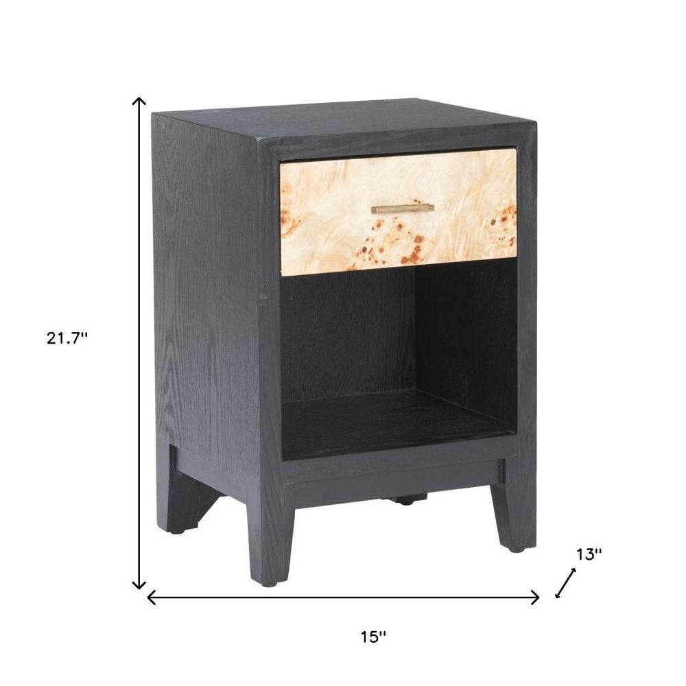 22" Gray Black and Natural Solid Wood End Table With Drawer And Shelf HomeRoots