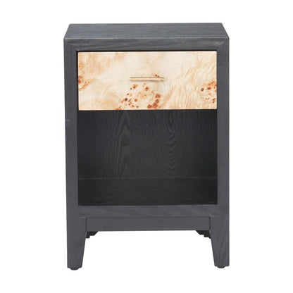 22" Gray Black and Natural Solid Wood End Table With Drawer And Shelf HomeRoots