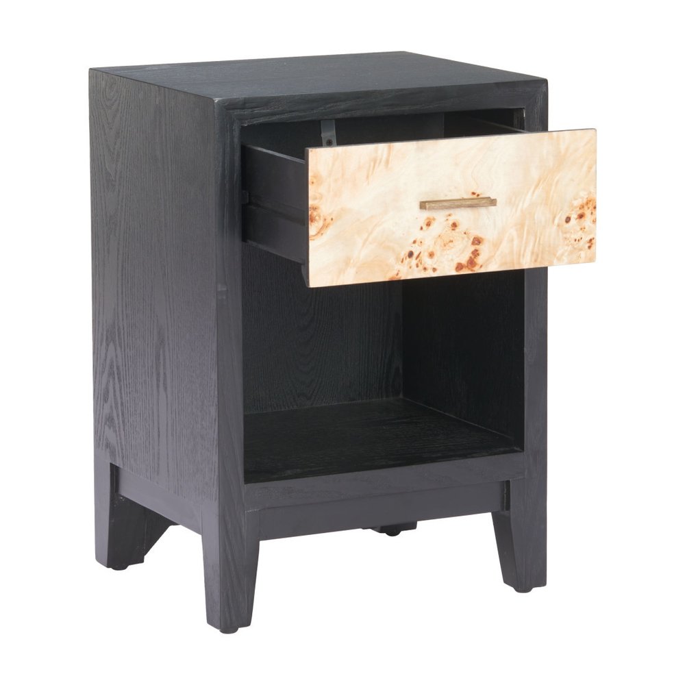 22" Gray Black and Natural Solid Wood End Table With Drawer And Shelf — view 3