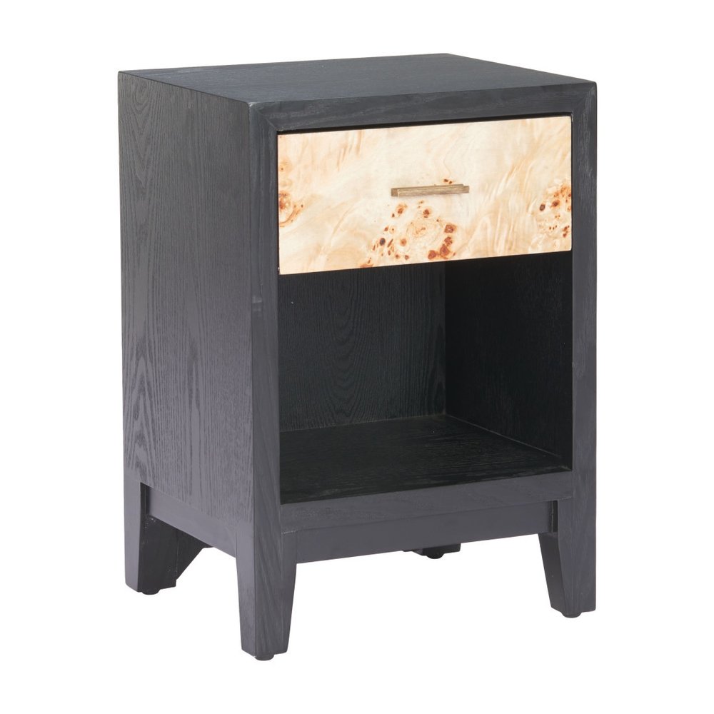 22" Gray Black and Natural Solid Wood End Table With Drawer And Shelf HomeRoots