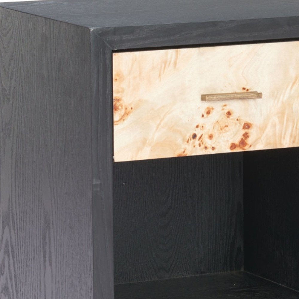 22" Gray Black and Natural Solid Wood End Table With Drawer And Shelf — view 7