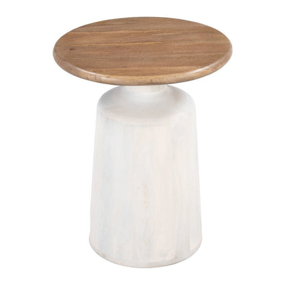 22" Natural and White Solid Wood Free Form Pedestal End Table