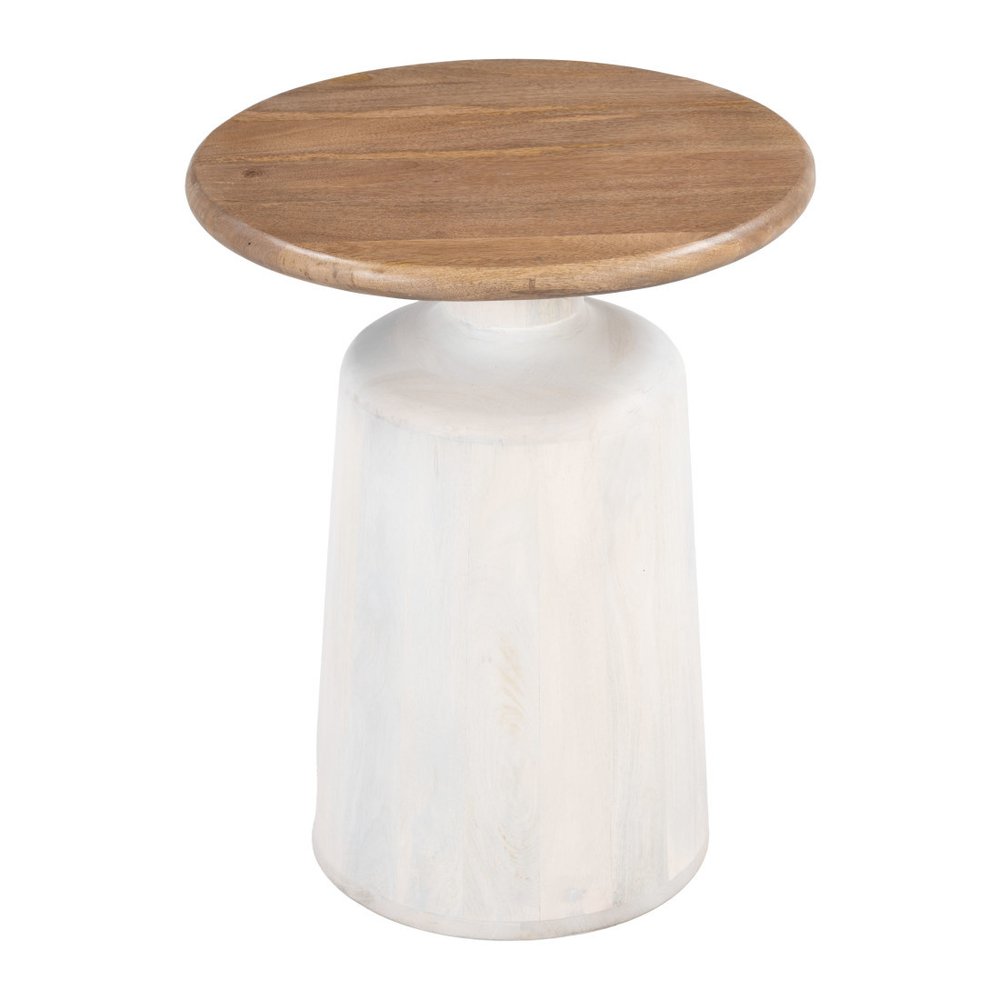 22" Natural and White Solid Wood Free Form Pedestal End Table — view 4