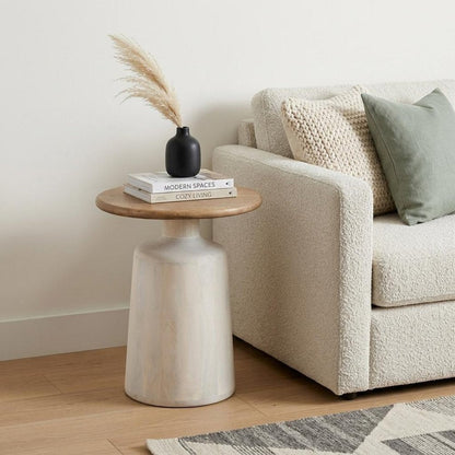 22" Natural and White Solid Wood Free Form Pedestal End Table