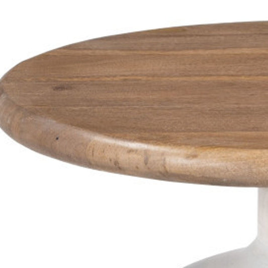 22" Natural and White Solid Wood Free Form Pedestal End Table