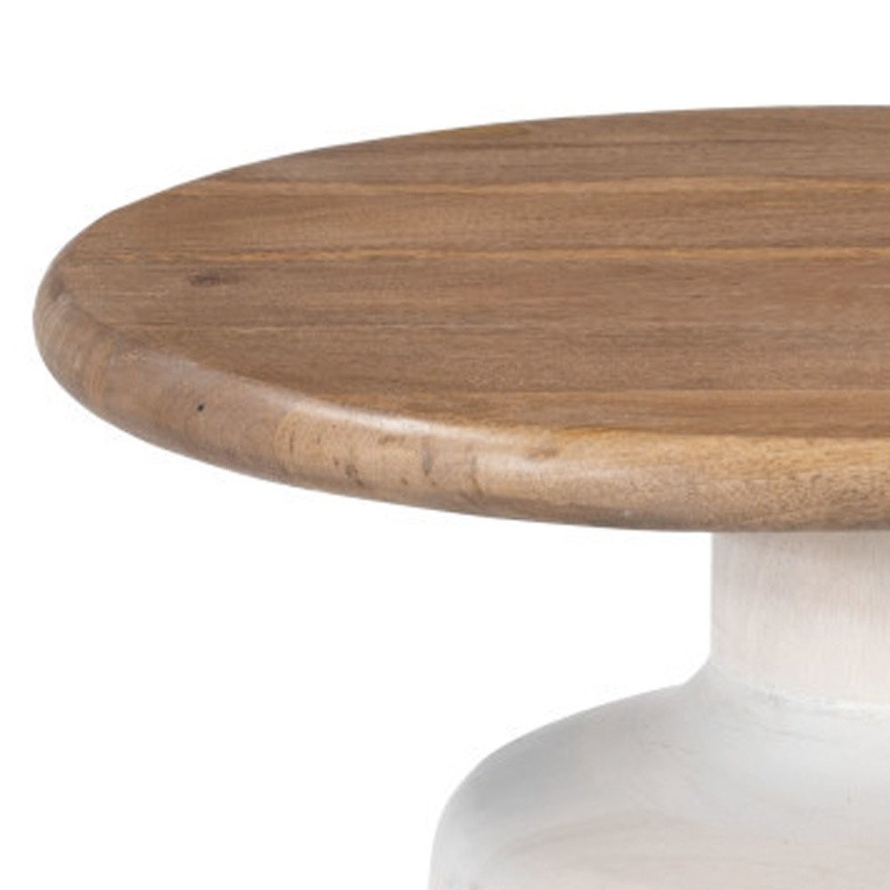 22" Natural and White Solid Wood Free Form Pedestal End Table — view 2