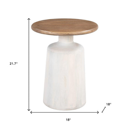 22" Natural and White Solid Wood Free Form Pedestal End Table HomeRoots