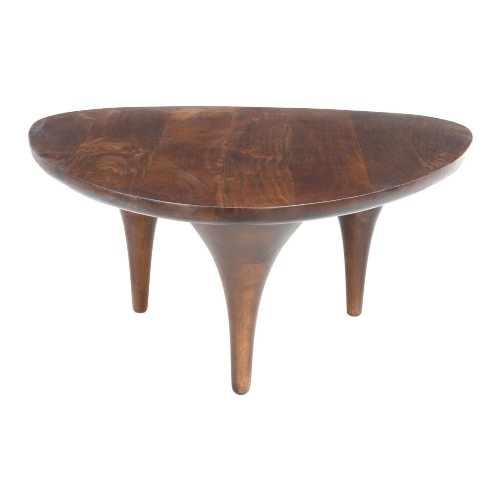 38" Brown Solid Wood and Wood Triangle Pedestal Coffee Table