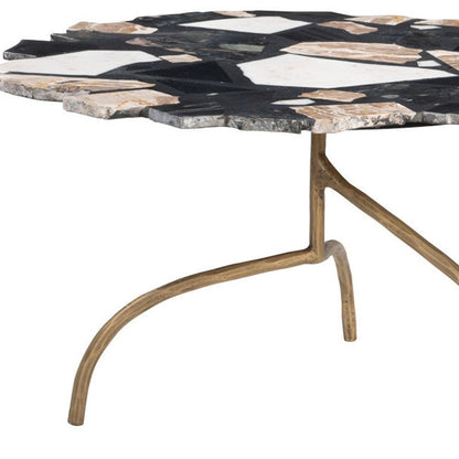 33" Black Brown White and Gold Terrazzo and Iron Coffee Table HomeRoots