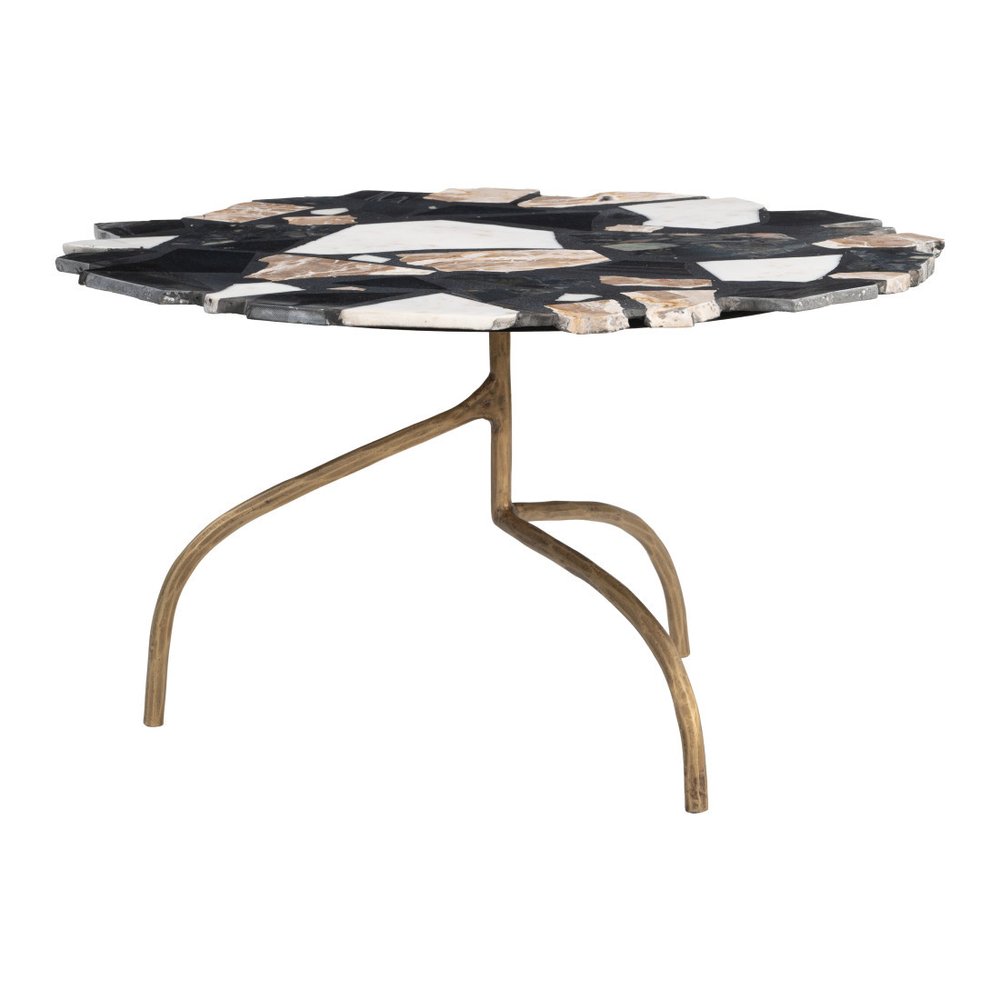 33" Black Brown White and Gold Terrazzo and Iron Coffee Table HomeRoots