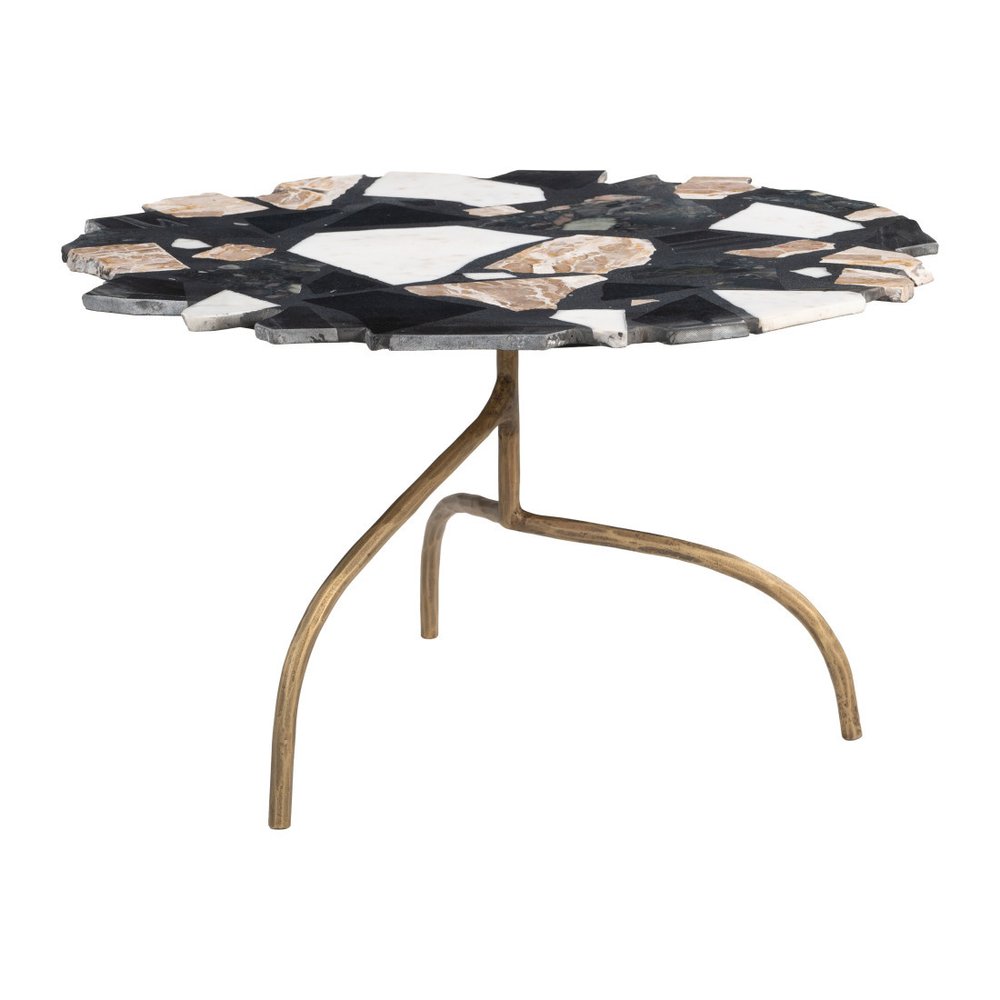 33" Black Brown White and Gold Terrazzo and Iron Coffee Table HomeRoots