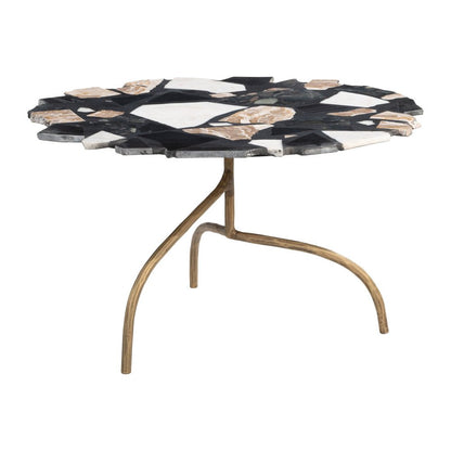 33" Black Brown White and Gold Terrazzo and Iron Coffee Table HomeRoots