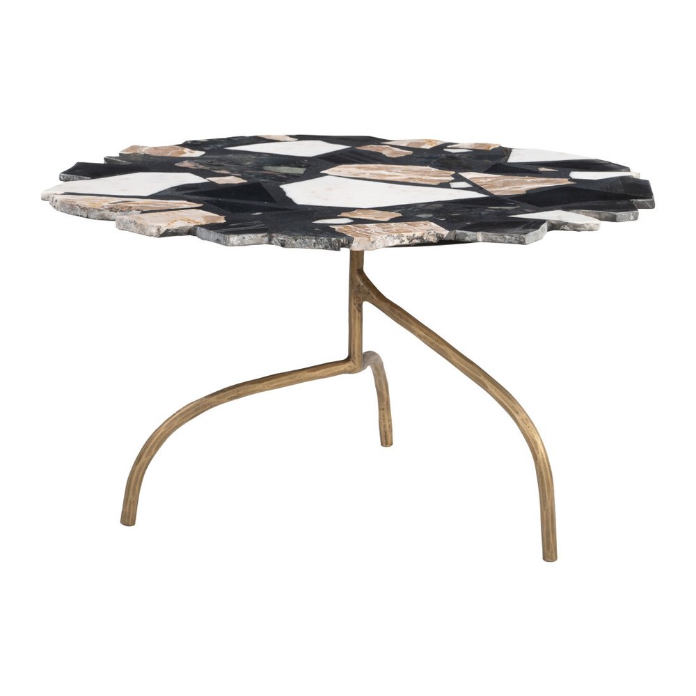 33" Black Brown White and Gold Terrazzo and Iron Coffee Table HomeRoots