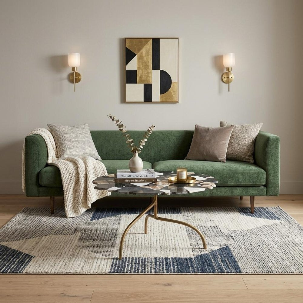 33" Black Brown White and Gold Terrazzo and Iron Coffee Table — view 10