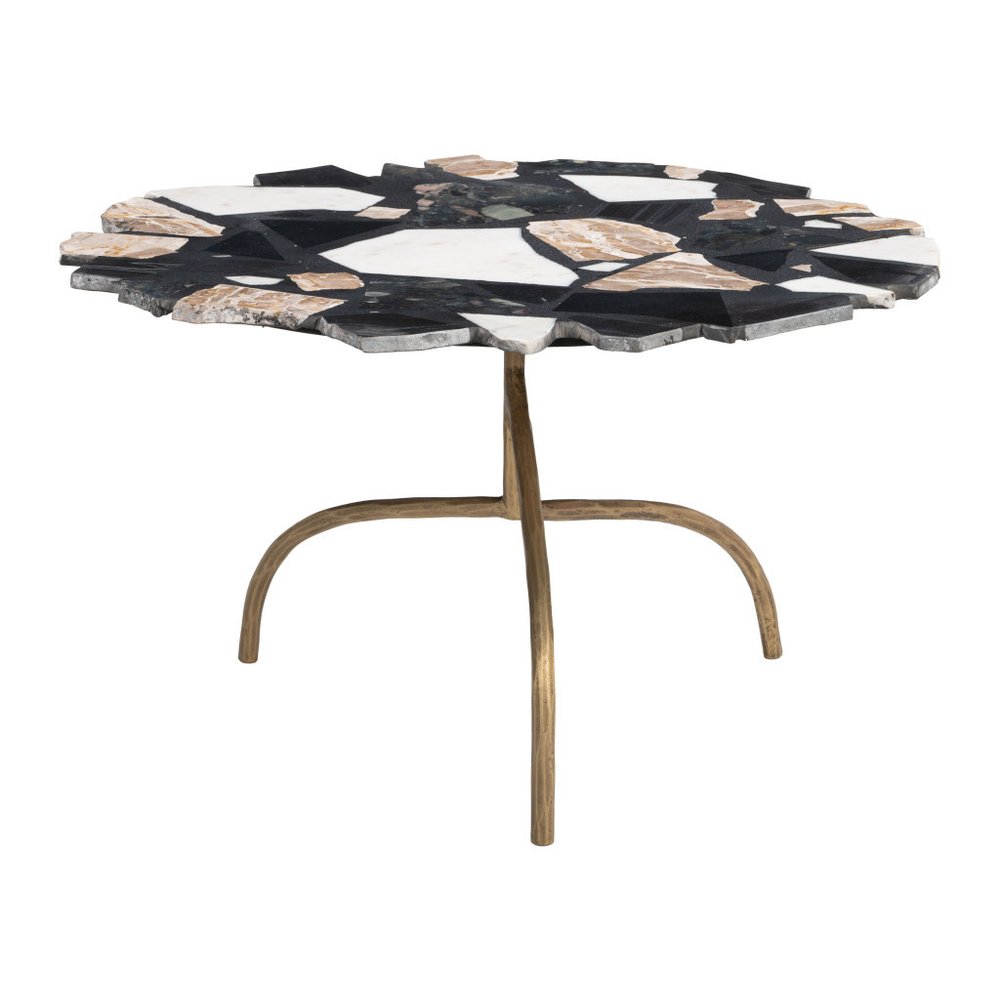 33" Black and Gold Terrazzo and Iron Free Form Pedestal Coffee Table HomeRoots