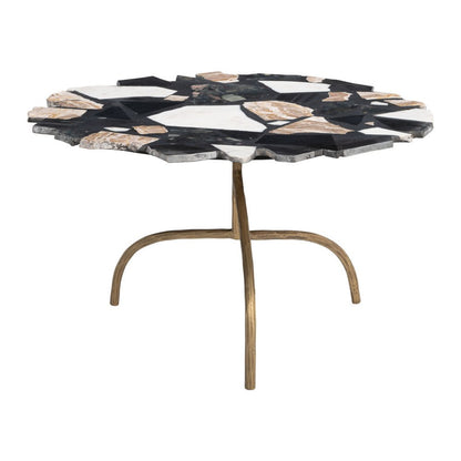 33" Black and Gold Terrazzo and Iron Free Form Pedestal Coffee Table HomeRoots