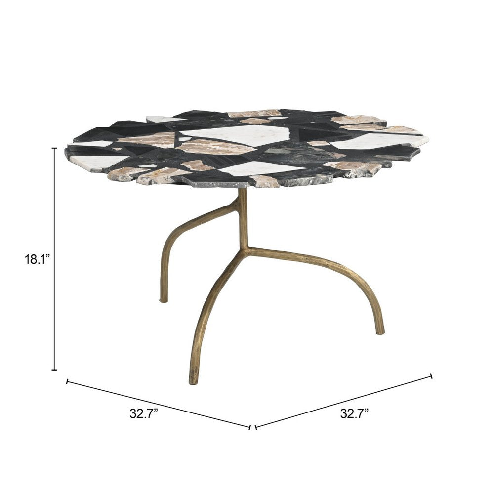 33" Black and Gold Terrazzo and Iron Free Form Pedestal Coffee Table HomeRoots