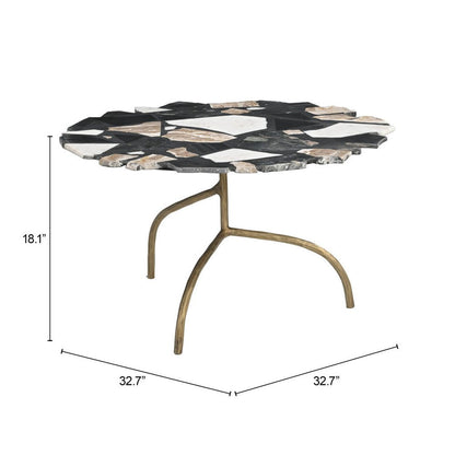 33" Black and Gold Terrazzo and Iron Free Form Pedestal Coffee Table HomeRoots